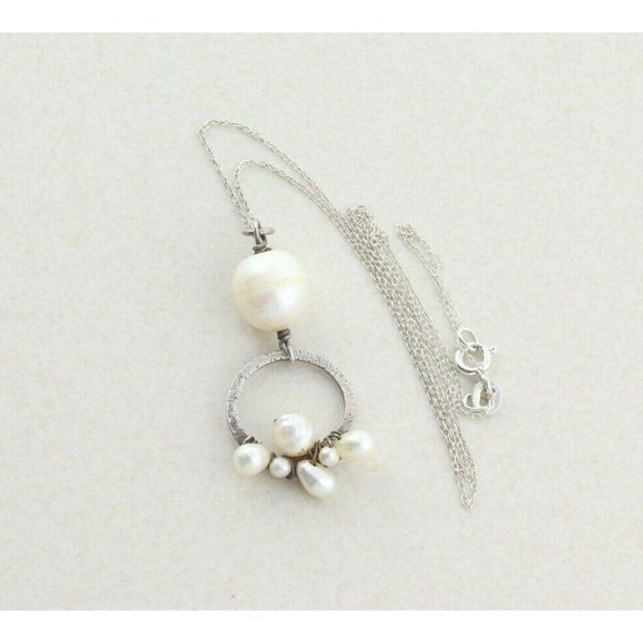 Sterling Silver Pearl Necklace 16 inch chain - Picture 6 of 7
